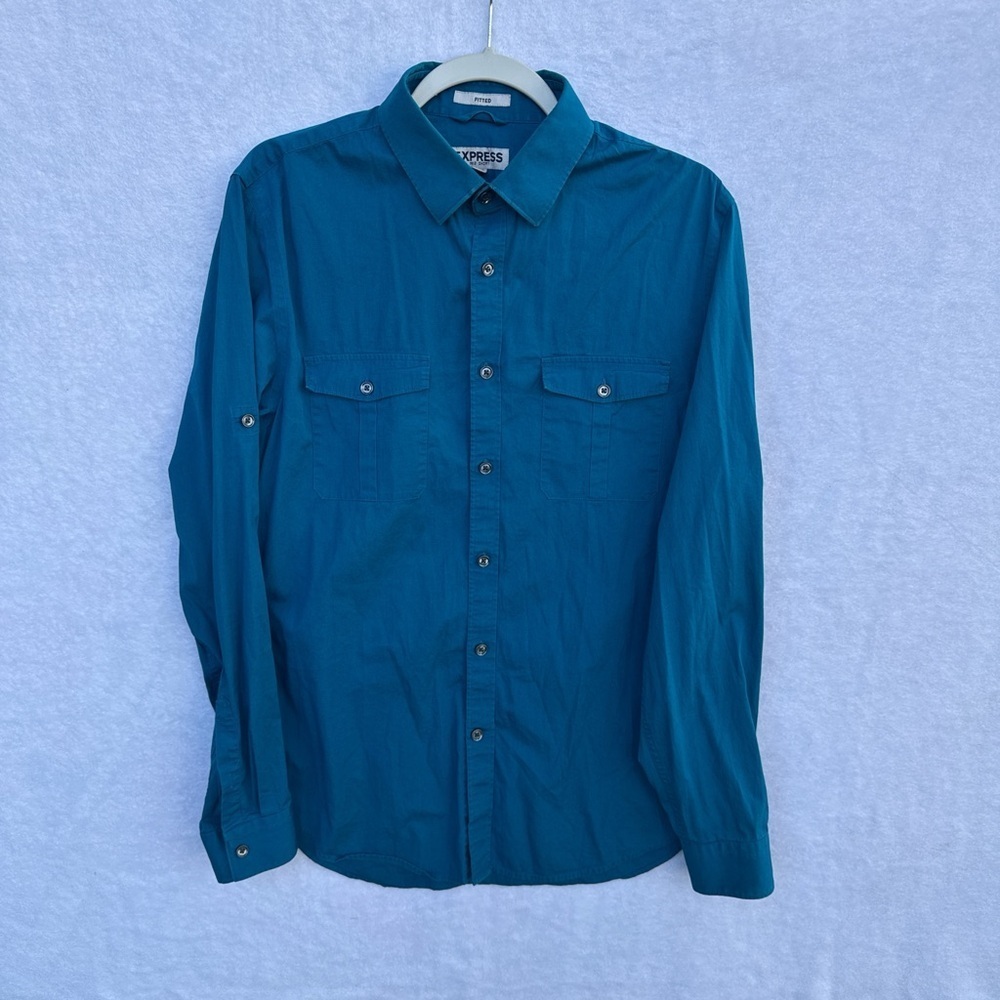 Express Turquoise Button-Up Shirt - Picture 3 of 10